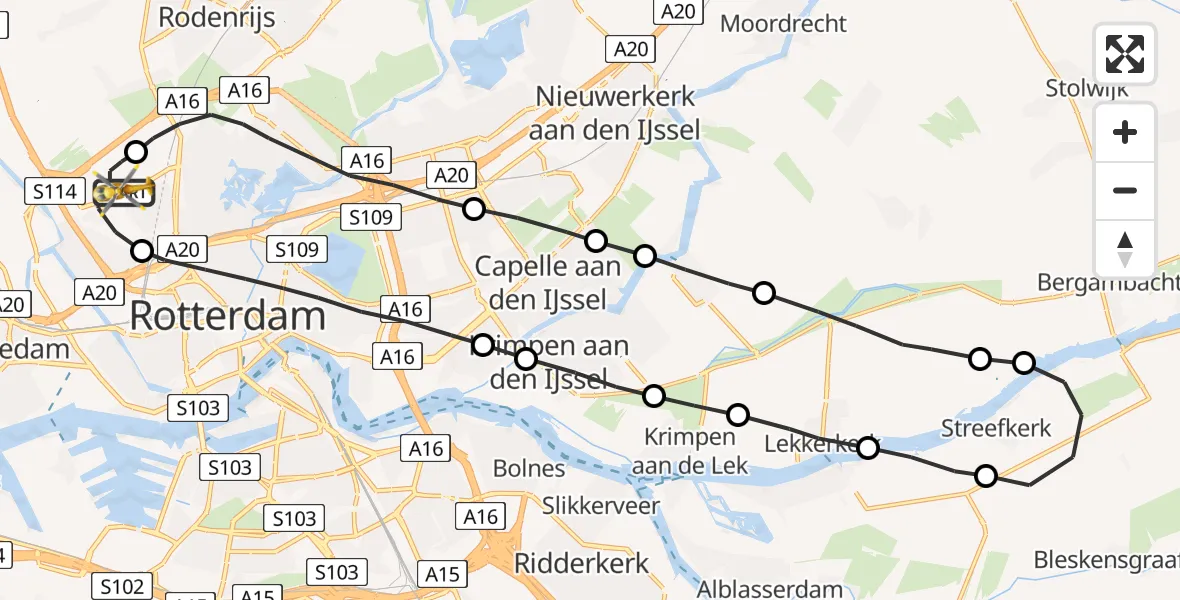 Vluchtroute Traumahelikopter Rotterdam The Hague Airport - Rotterdam The Hague Airport, 02 oktober 2023, 18:01