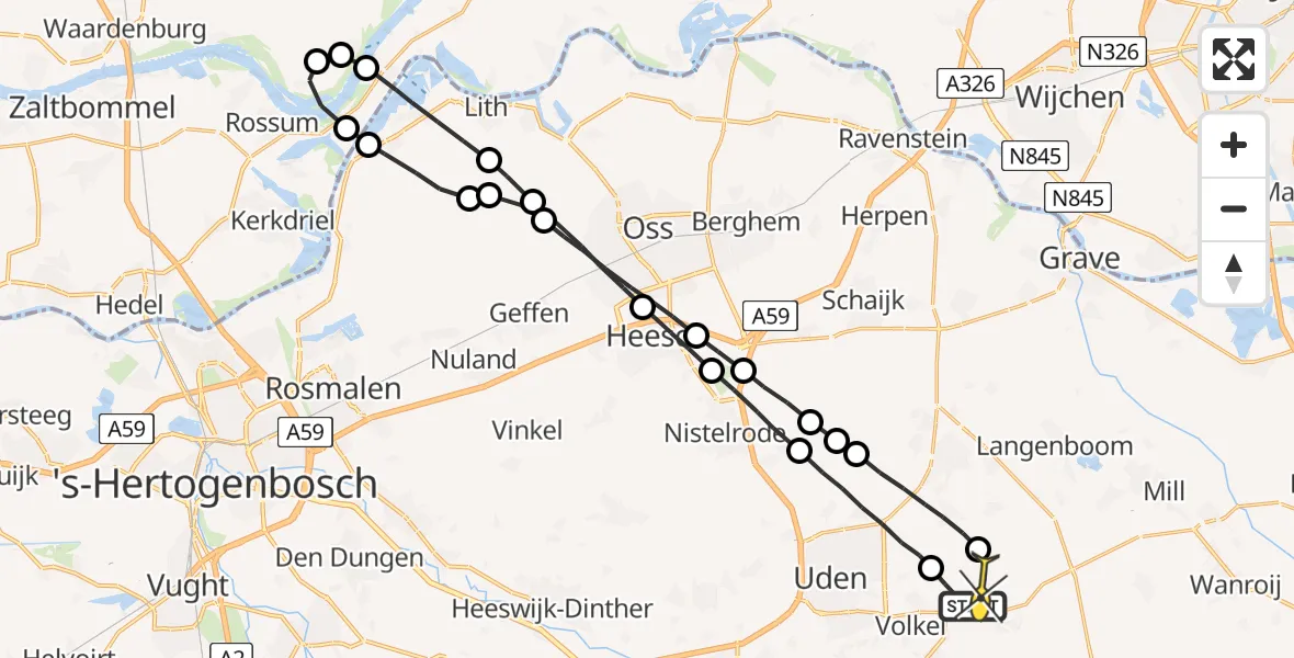 Routekaart van de vlucht: Lifeliner 3 naar Vliegbasis Volkel