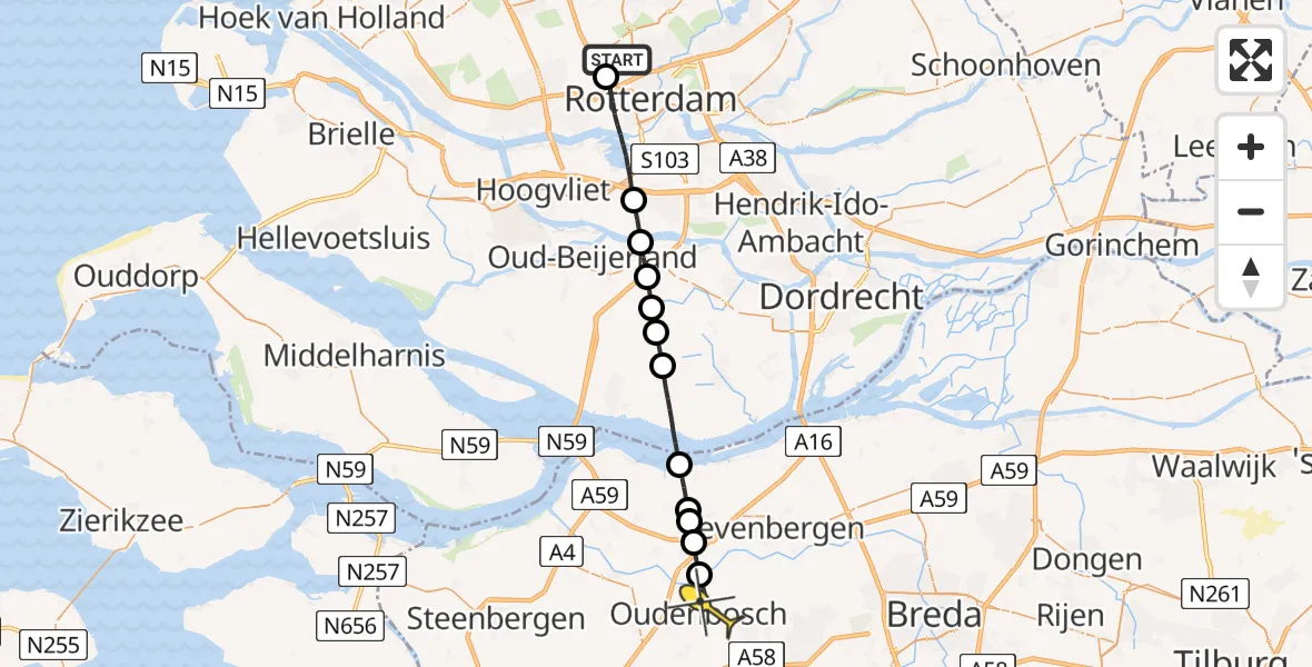 Routekaart van de vlucht: Lifeliner 2 naar Oudenbosch