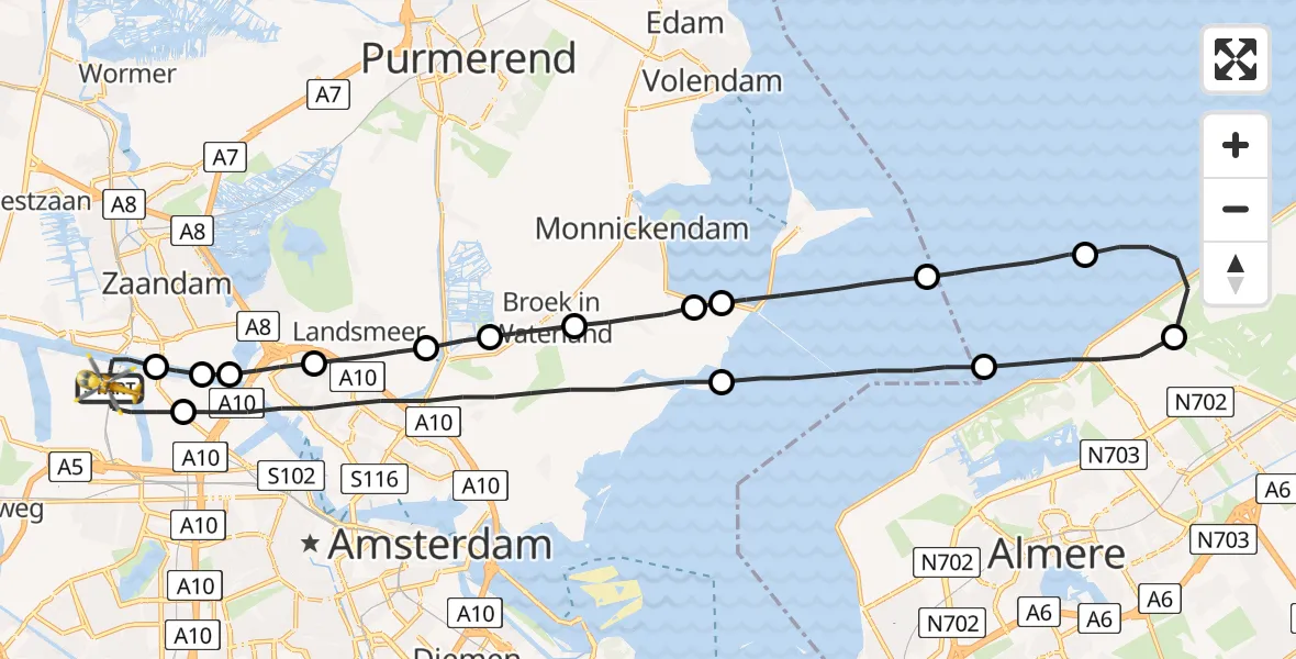 Vluchtroute Traumahelikopter Amsterdam Heliport - Amsterdam Heliport, 02 oktober 2023, 23:21