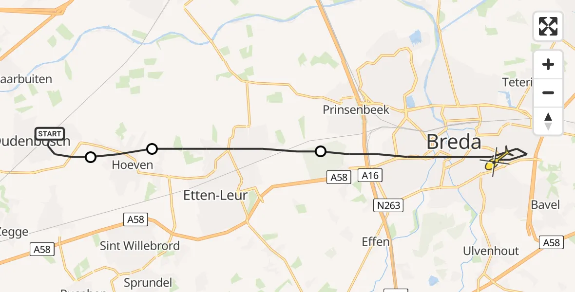 Routekaart van de vlucht: Lifeliner 2 naar Breda