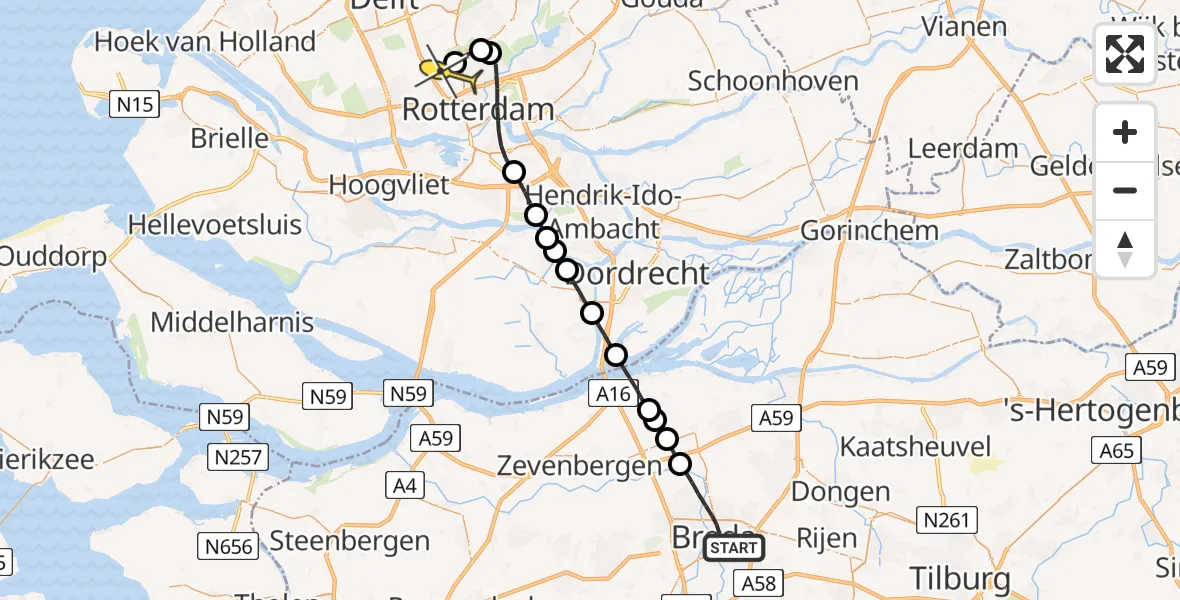 Routekaart van de vlucht: Lifeliner 2 naar Rotterdam The Hague Airport