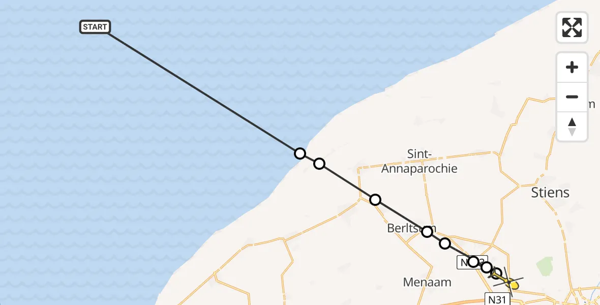 Routekaart van de vlucht: Ambulanceheli naar Marsum