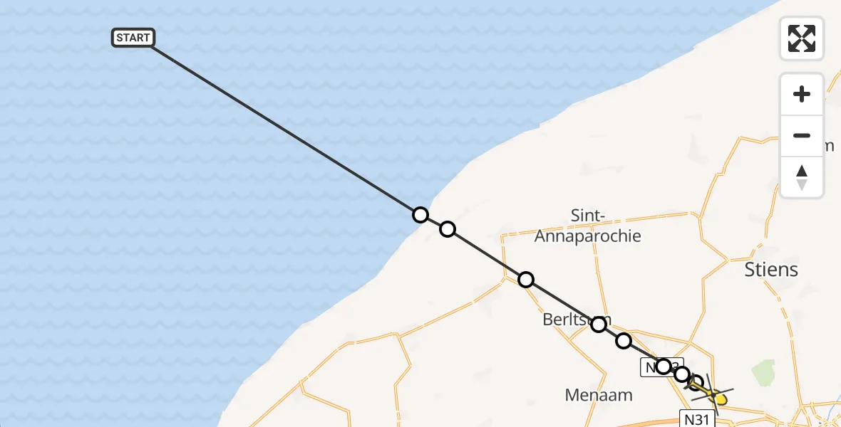 Routekaart van de vlucht: Ambulancehelikopter naar Marsum