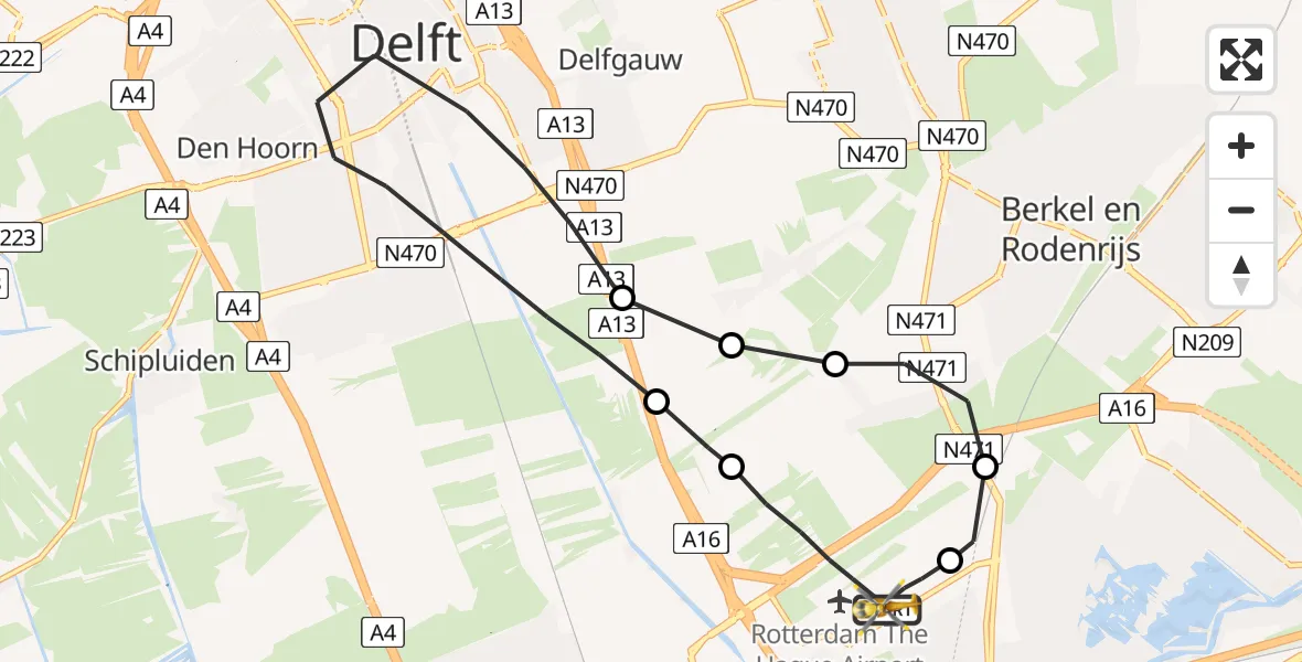 Vluchtroute Traumahelikopter Rotterdam The Hague Airport - Rotterdam The Hague Airport, 03 oktober 2023, 05:44