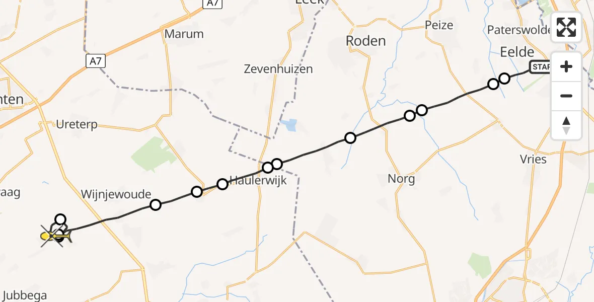 Routekaart van de vlucht: Lifeliner 4 naar Hemrik