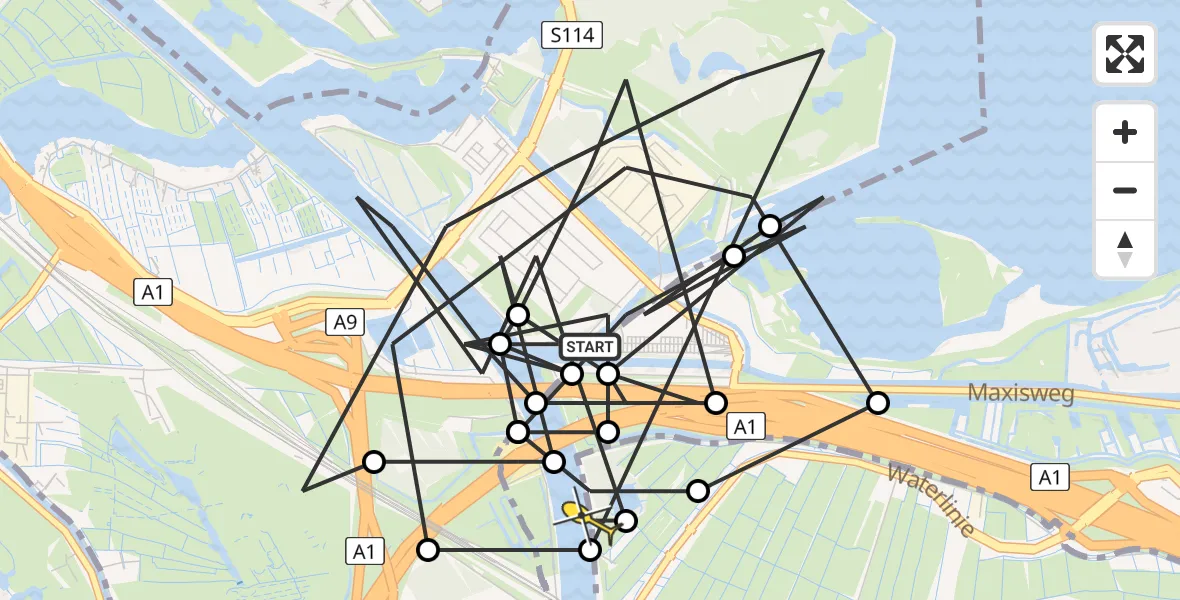 Routekaart van de vlucht: Politieheli naar Weesp