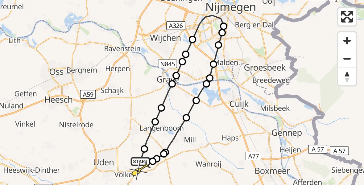 Routekaart van de vlucht: Lifeliner 3 naar Vliegbasis Volkel