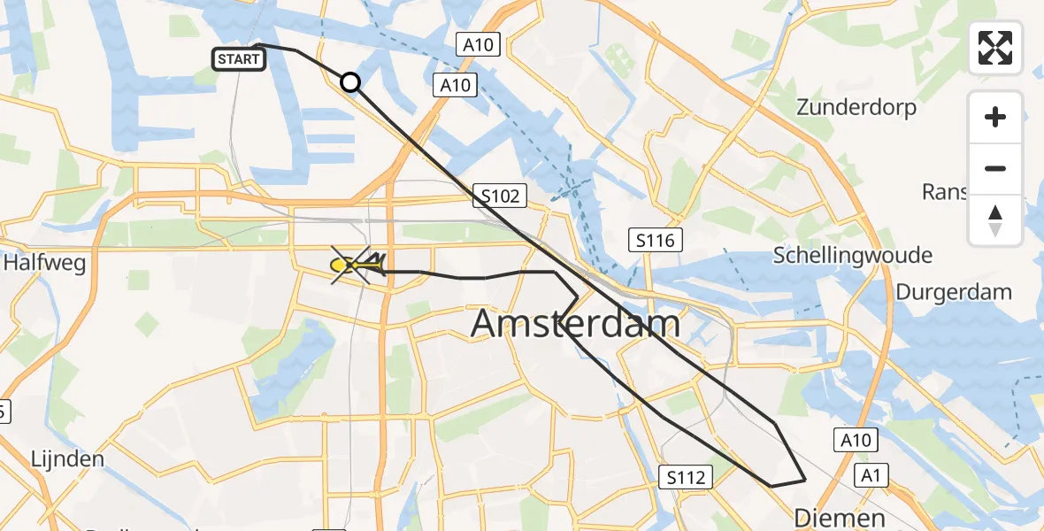 Routekaart van de vlucht: Lifeliner 1 naar Amsterdam