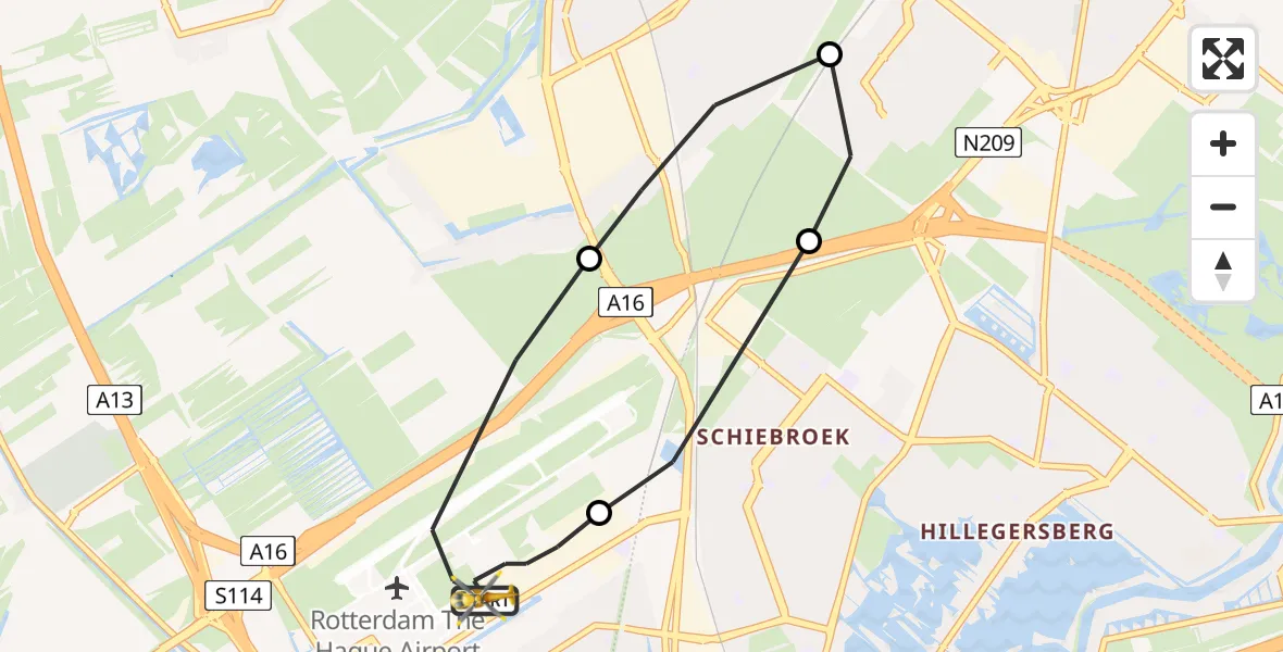 Vluchtroute Traumahelikopter Rotterdam The Hague Airport - Rotterdam The Hague Airport, 03 oktober 2023, 09:41