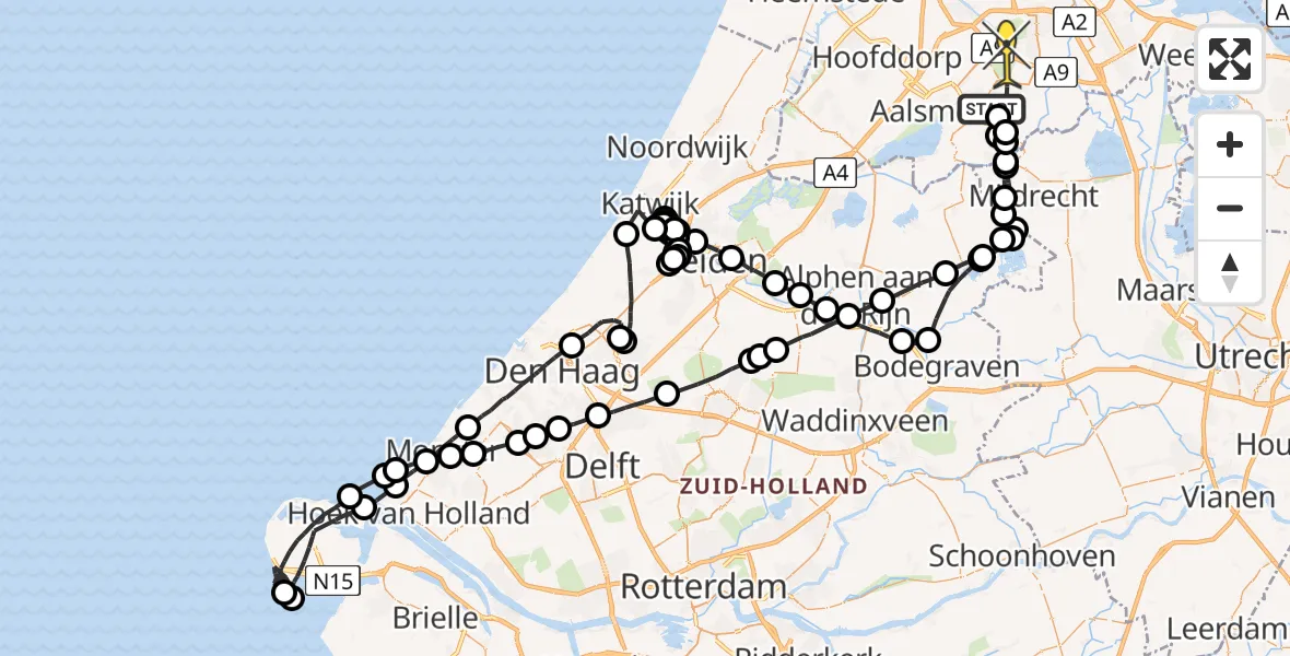 Routekaart van de vlucht: Politieheli naar Amstelveen