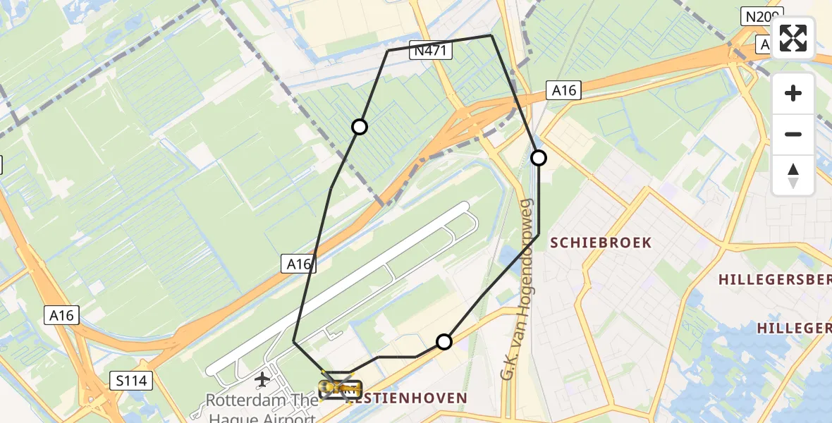 Vluchtroute Traumahelikopter Rotterdam The Hague Airport - Rotterdam The Hague Airport, 03 oktober 2023, 13:41