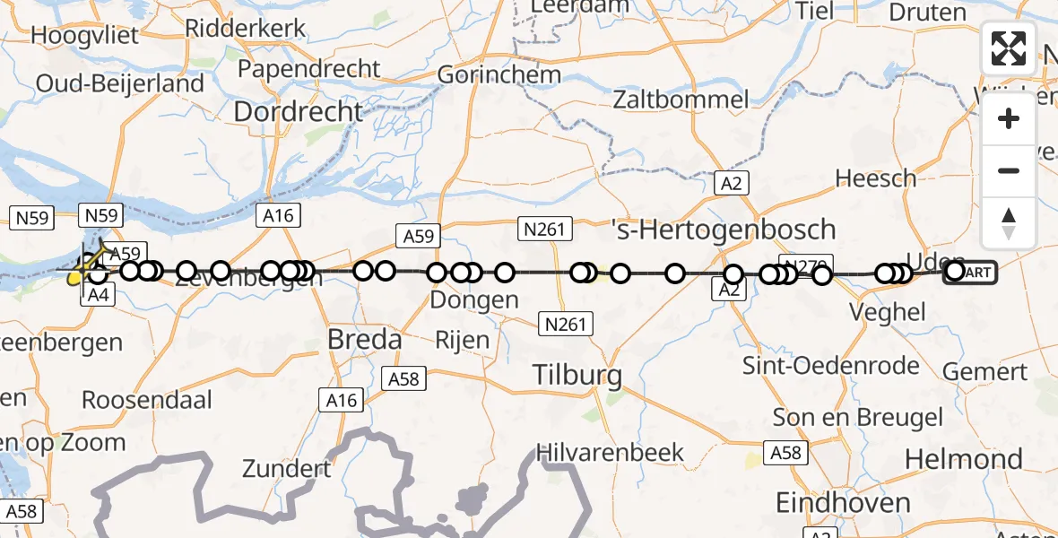 Routekaart van de vlucht: Lifeliner 3 naar Dinteloord