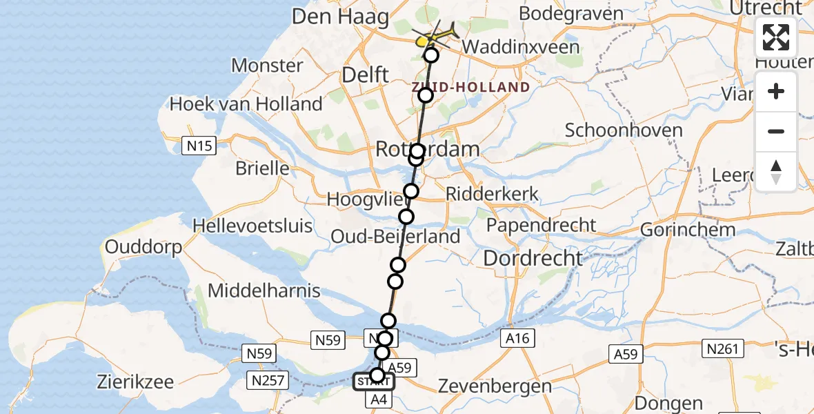 Routekaart van de vlucht: Lifeliner 2 naar Zoetermeer