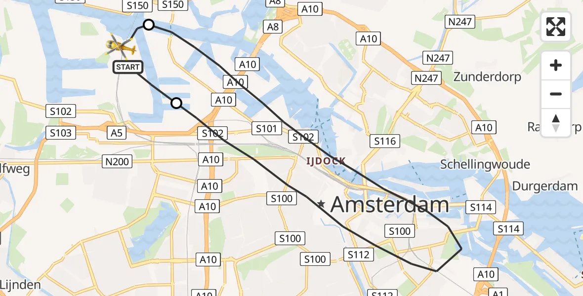 Vluchtroute Traumahelikopter Amsterdam Heliport - Amsterdam Heliport, 03 oktober 2023, 16:16