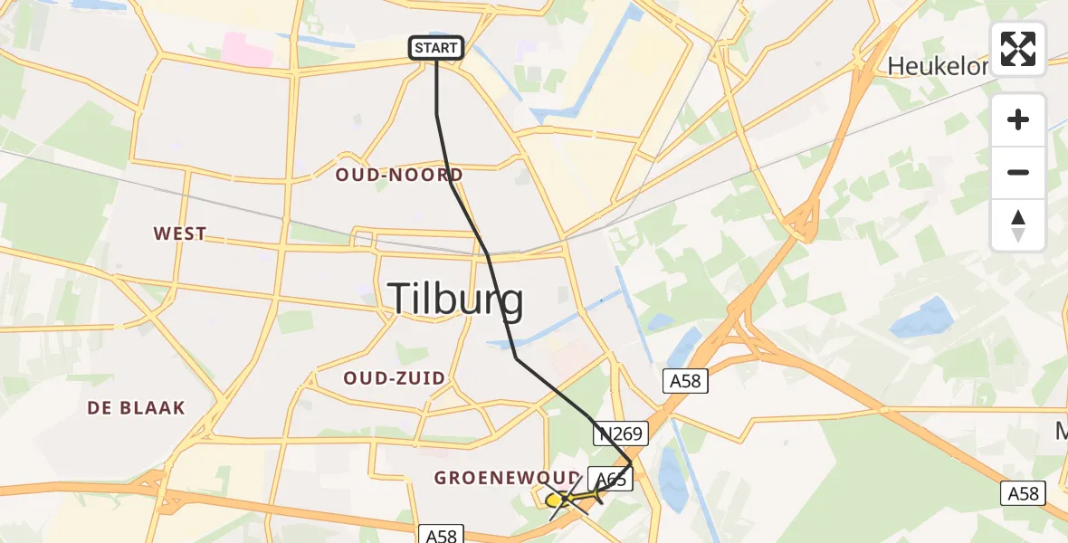 Routekaart van de vlucht: Lifeliner 3 naar Tilburg