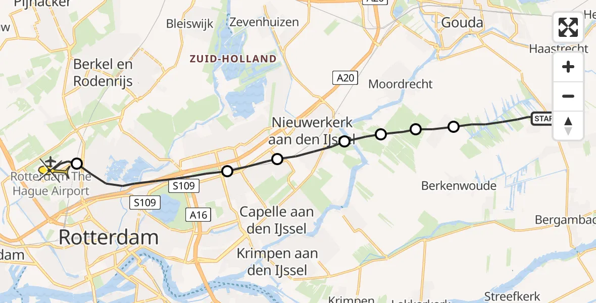 Routekaart van de vlucht: Lifeliner 2 naar Rotterdam The Hague Airport