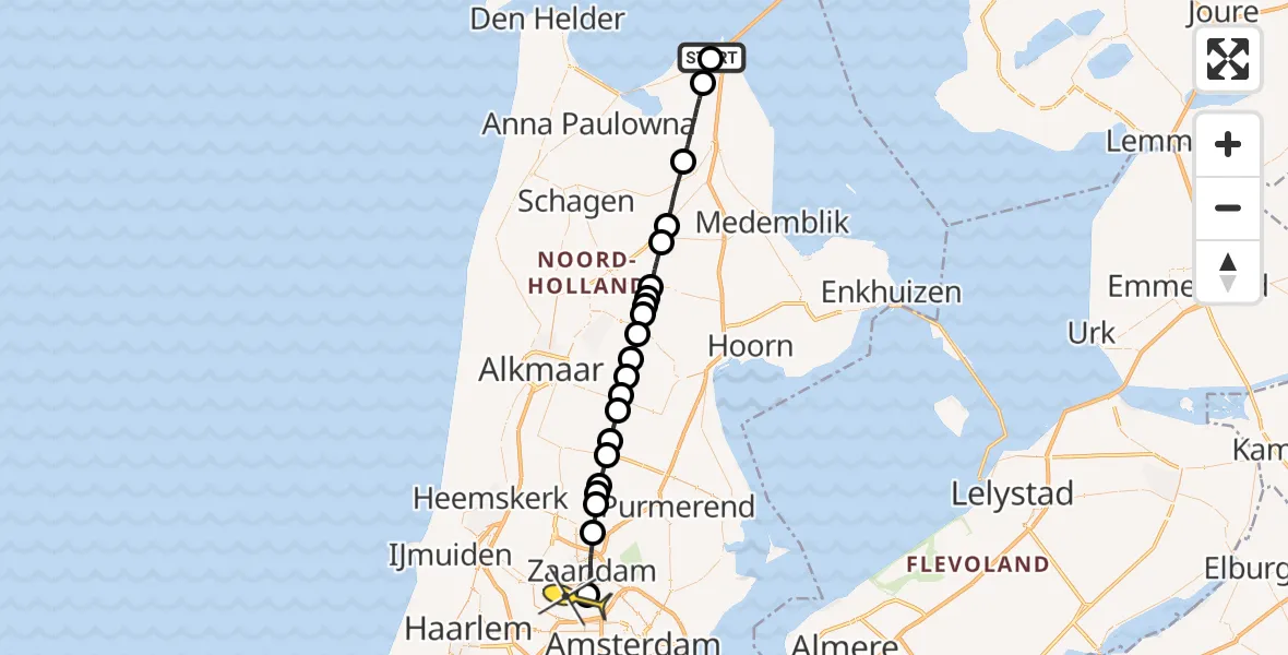 Routekaart van de vlucht: Lifeliner 1 naar Amsterdam Heliport