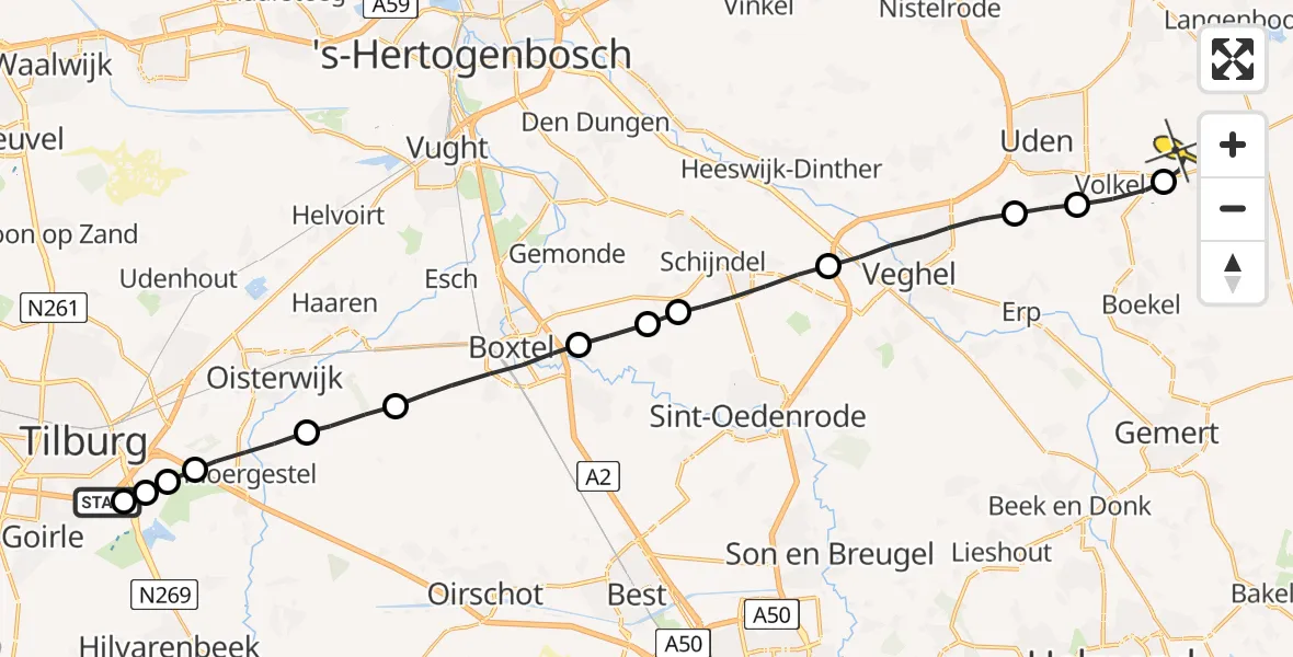 Routekaart van de vlucht: Lifeliner 3 naar Vliegbasis Volkel