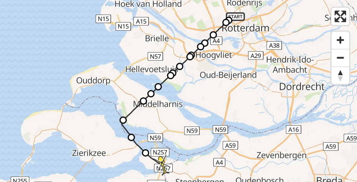 Routekaart van de vlucht: Lifeliner 2 naar Sint Philipsland