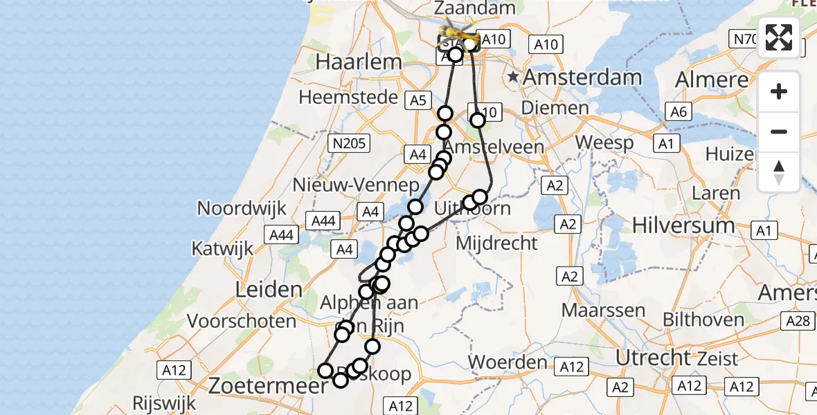 Vluchtroute Traumahelikopter Amsterdam Heliport - Amsterdam Heliport, 03 oktober 2023, 17:51