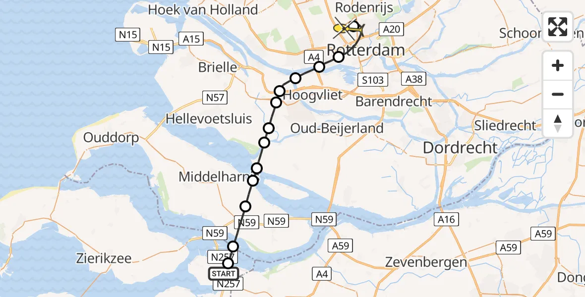 Routekaart van de vlucht: Lifeliner 2 naar Rotterdam The Hague Airport