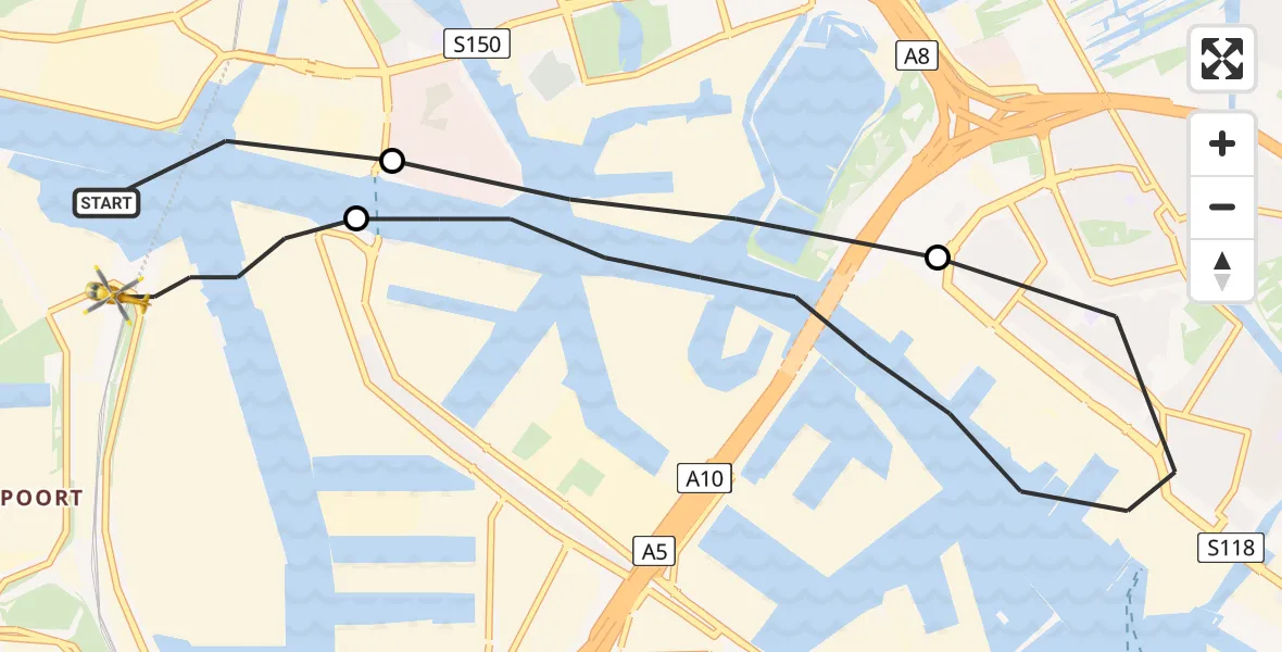 Vluchtroute Traumahelikopter Amsterdam Heliport - Amsterdam Heliport, 03 oktober 2023, 19:18