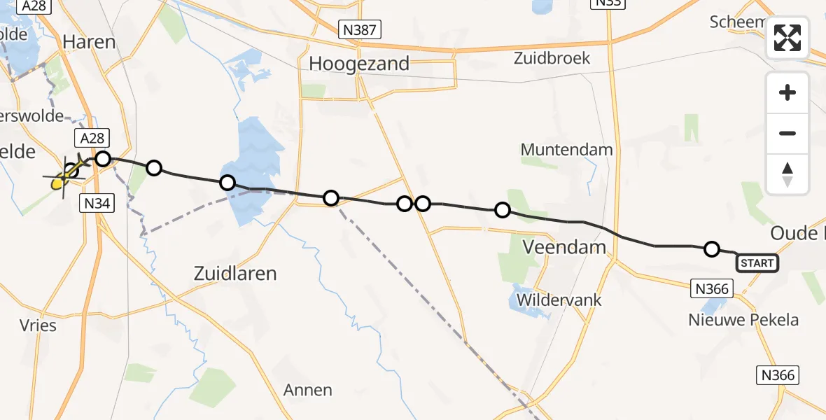 Routekaart van de vlucht: Lifeliner 4 naar Groningen Airport Eelde