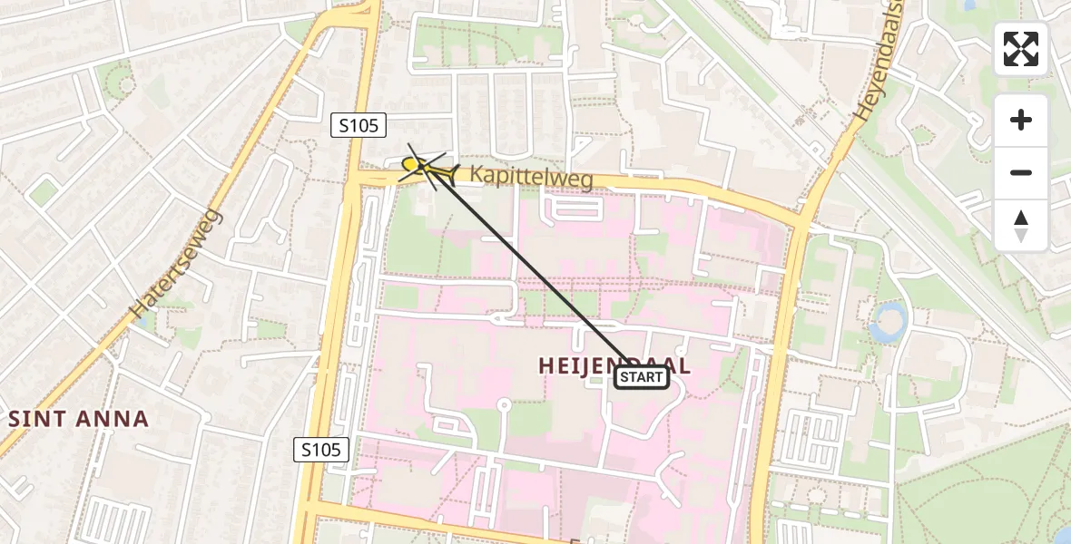 Vluchtroute Traumahelikopter van Radboud Universitair Medisch Centrum naar Radboud Universitair Medisch Centrum