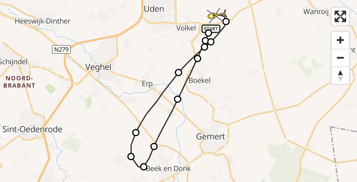 Routekaart van de vlucht: Lifeliner 3 naar Vliegbasis Volkel