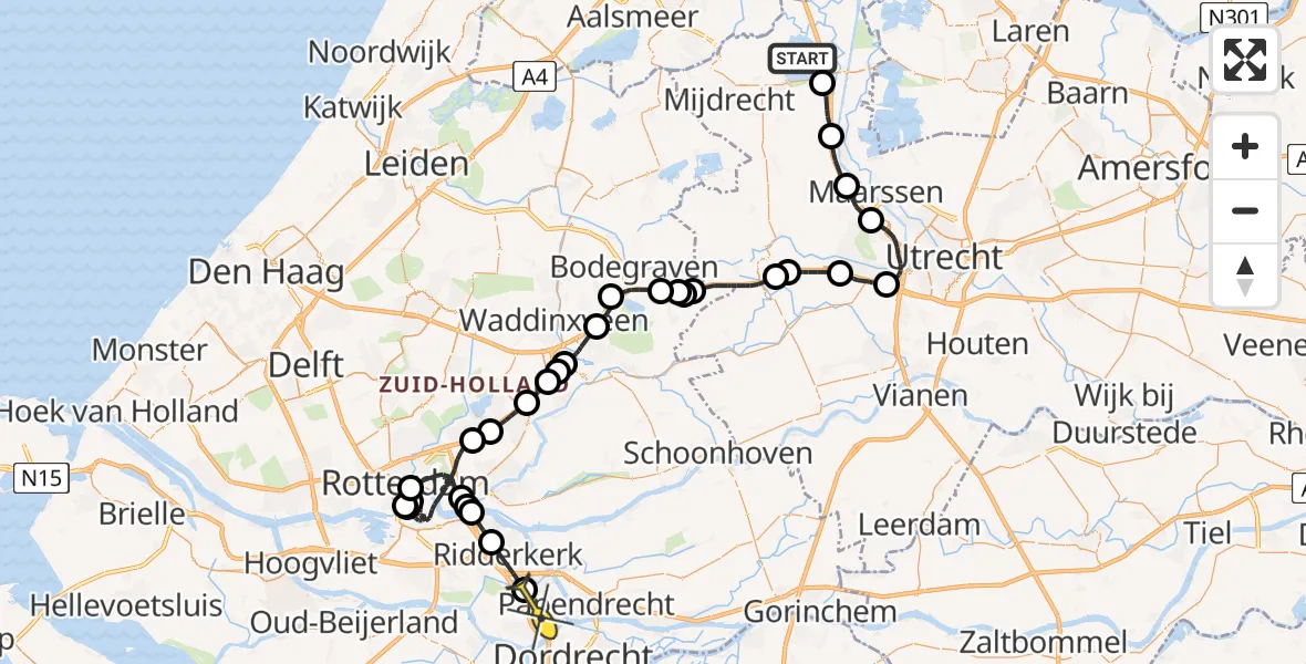 Routekaart van de vlucht: Politiehelikopter naar Hendrik-Ido-Ambacht
