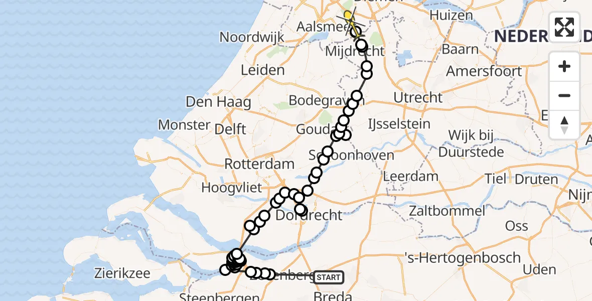 Routekaart van de vlucht: Politieheli naar Amstelveen