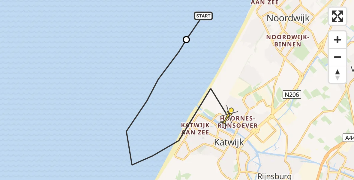 Routekaart van de vlucht: Politiehelikopter naar Katwijk