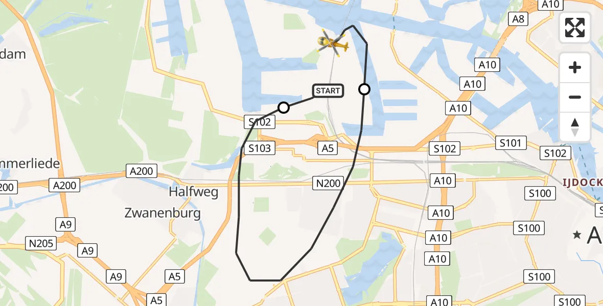 Vluchtroute Traumahelikopter Amsterdam Heliport - Amsterdam Heliport, 04 oktober 2023, 11:03