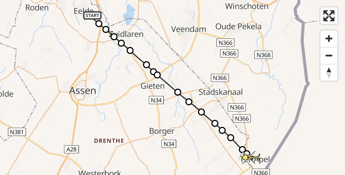 Routekaart van de vlucht: Lifeliner 4 naar Ter Apel