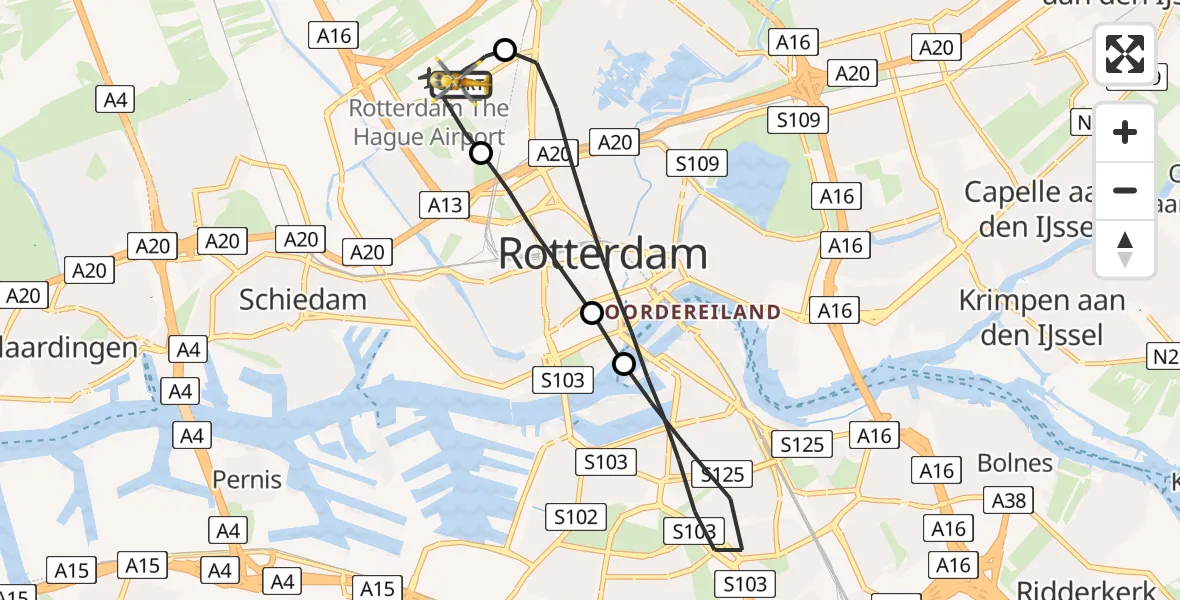 Vluchtroute Traumahelikopter Rotterdam The Hague Airport - Rotterdam The Hague Airport, 04 oktober 2023, 12:14