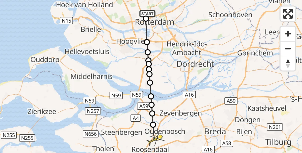 Routekaart van de vlucht: Lifeliner 2 naar Oud Gastel