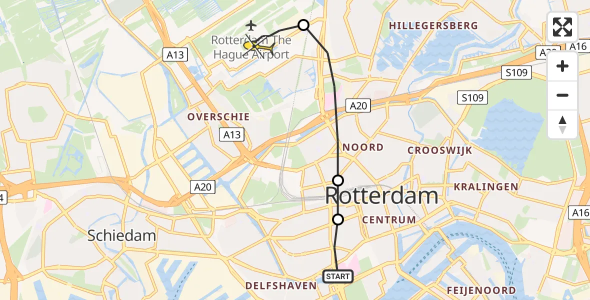 Routekaart van de vlucht: Lifeliner 2 naar Rotterdam The Hague Airport