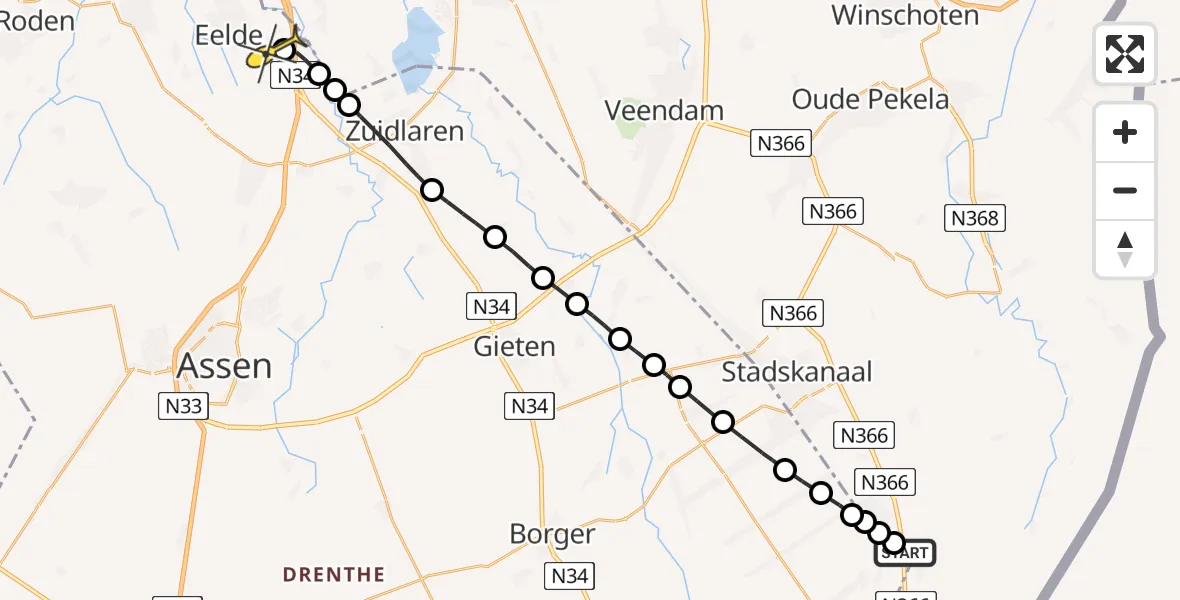 Routekaart van de vlucht: Lifeliner 4 naar Groningen Airport Eelde