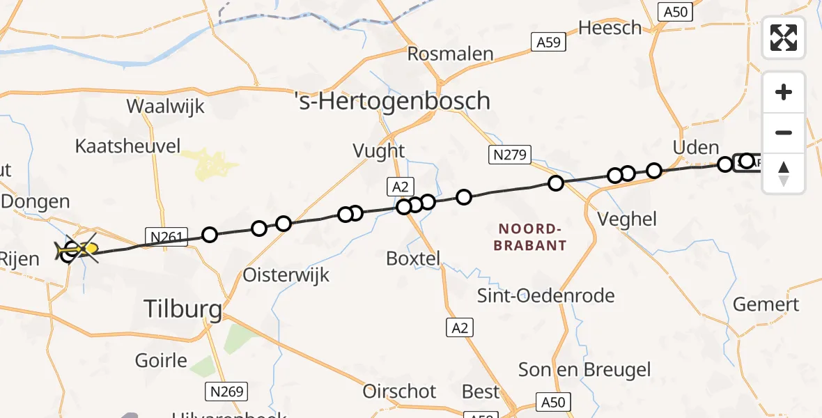 Routekaart van de vlucht: Lifeliner 3 naar Tilburg