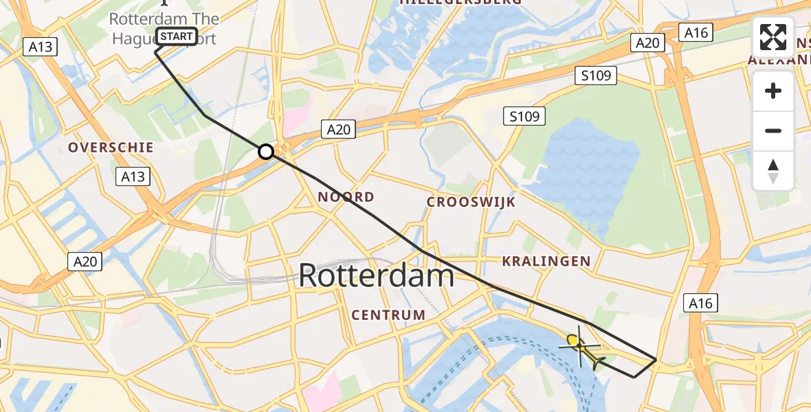 Routekaart van de vlucht: Lifeliner 2 naar Rotterdam