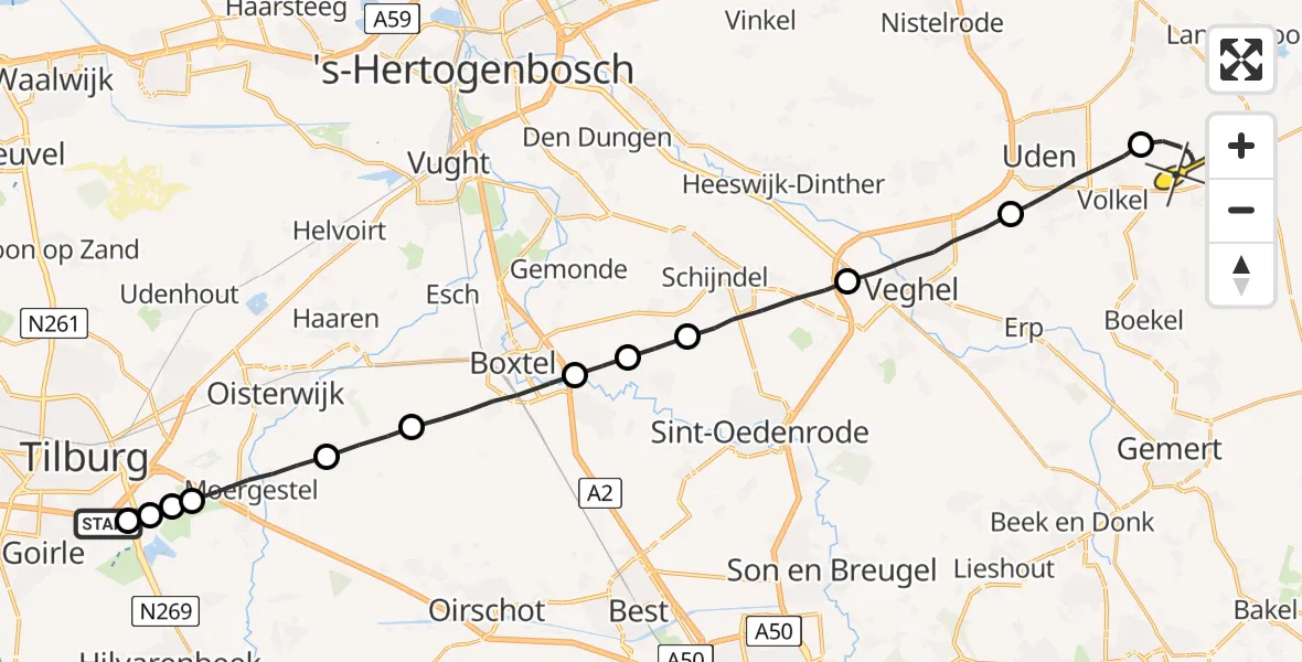 Routekaart van de vlucht: Lifeliner 3 naar Vliegbasis Volkel