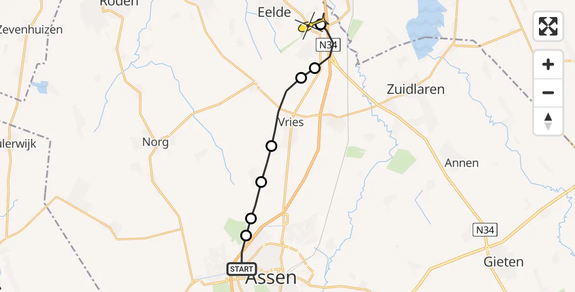 Routekaart van de vlucht: Lifeliner 4 naar Groningen Airport Eelde