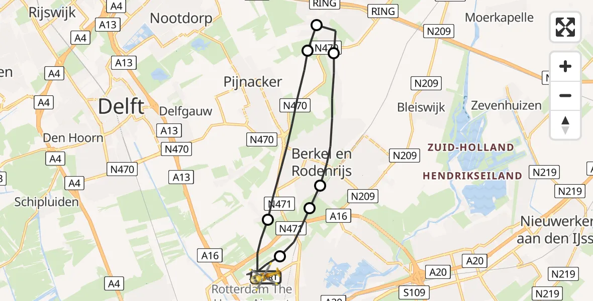 Vluchtroute Traumahelikopter Rotterdam The Hague Airport - Rotterdam The Hague Airport, 04 oktober 2023, 16:45