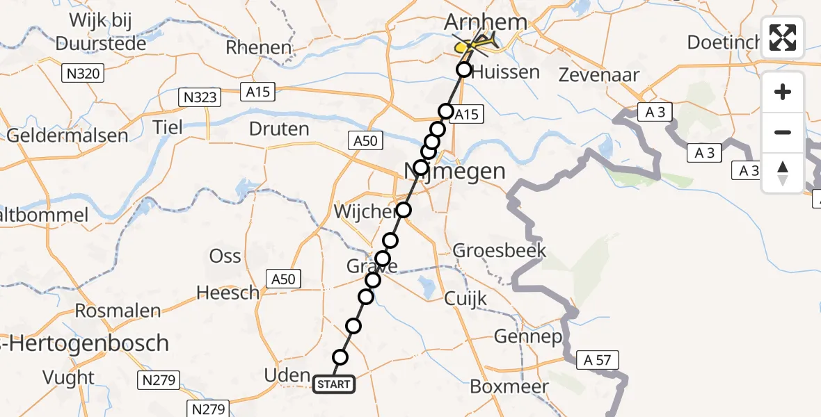 Routekaart van de vlucht: Lifeliner 3 naar Arnhem