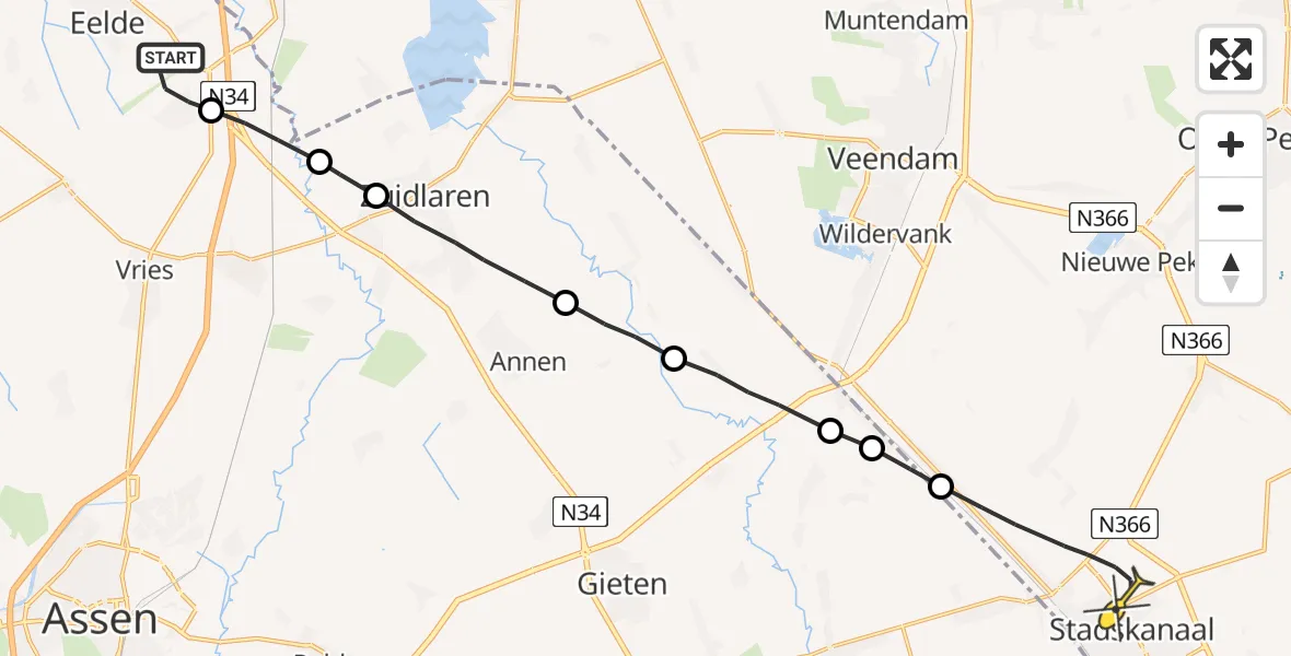 Routekaart van de vlucht: Lifeliner 4 naar Stadskanaal