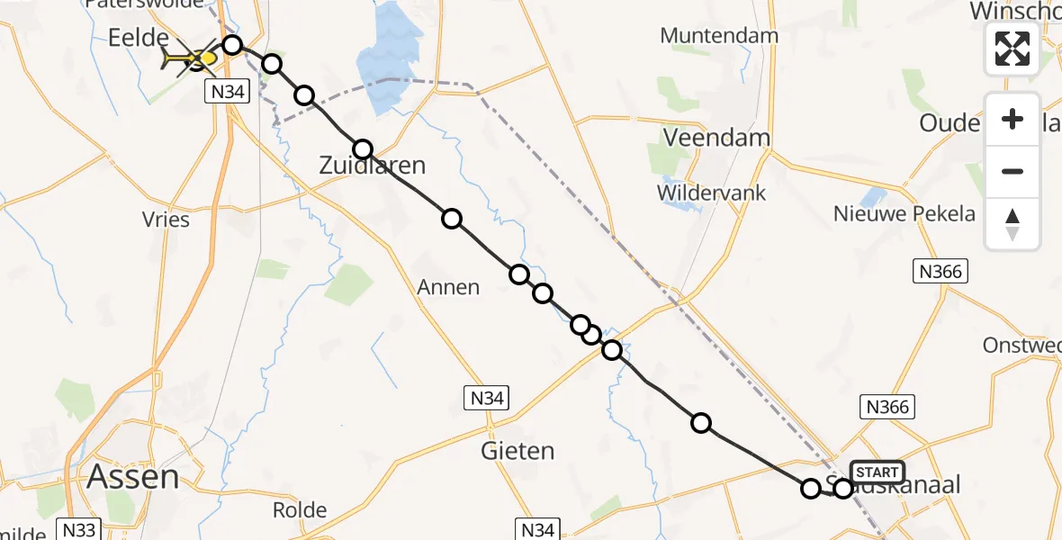 Routekaart van de vlucht: Lifeliner 4 naar Groningen Airport Eelde