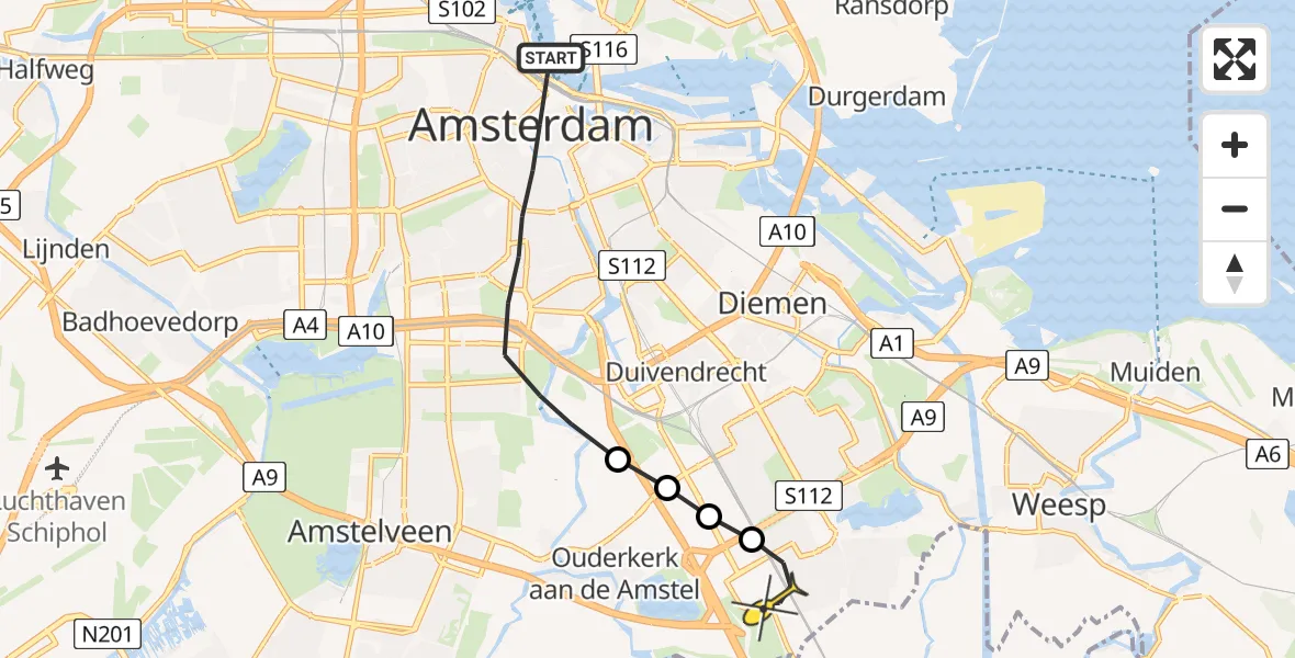 Routekaart van de vlucht: Lifeliner 1 naar Academisch Medisch Centrum (AMC)