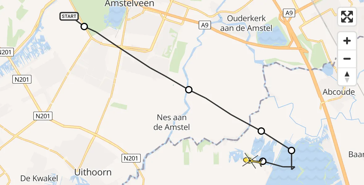 Routekaart van de vlucht: Politiehelikopter naar Waverveen