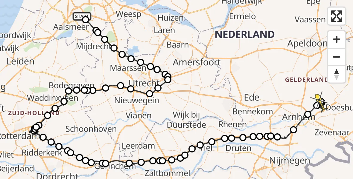 Routekaart van de vlucht: Politieheli naar Rheden